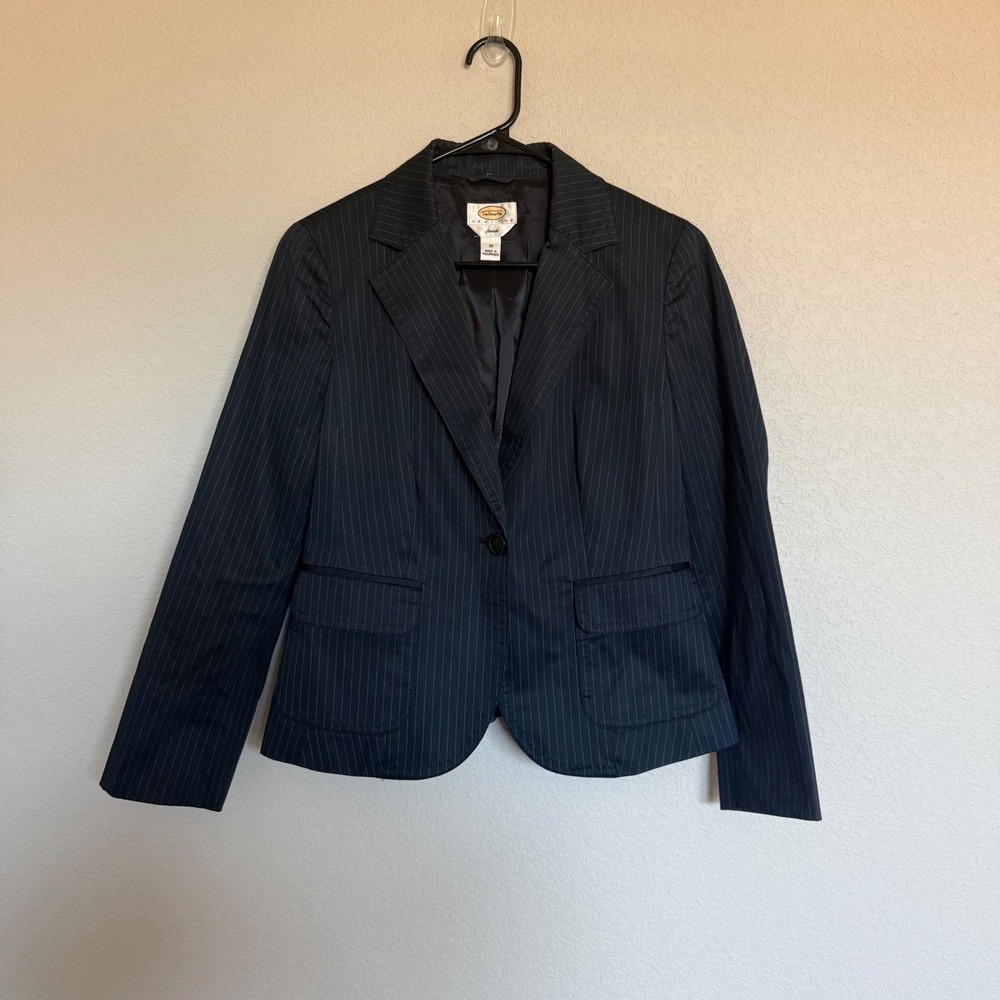 Talbots Petites Vtg Navy Blue Pinstripe Blazer 1 Button Jacket 10P Office Formal